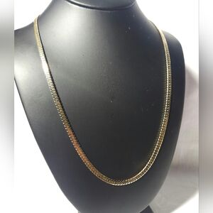 Vintage Gold Tone Herringbone Chain Necklace